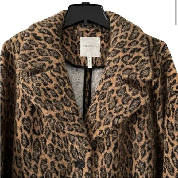 NWT Avec Les Filles Leopard Print Faux Fur Coat Jacket Sz 2X