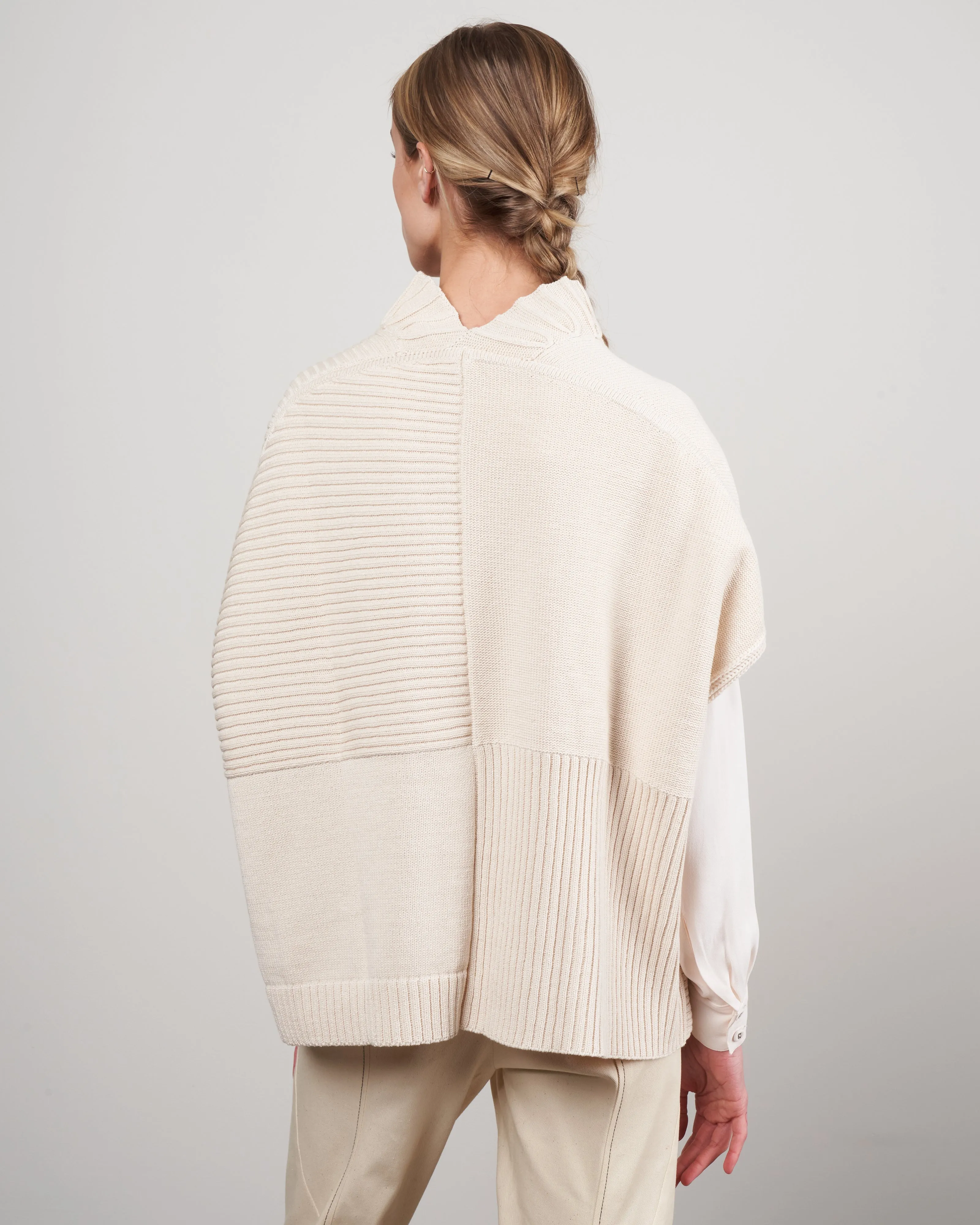 patchwork ruffle shrug - bone