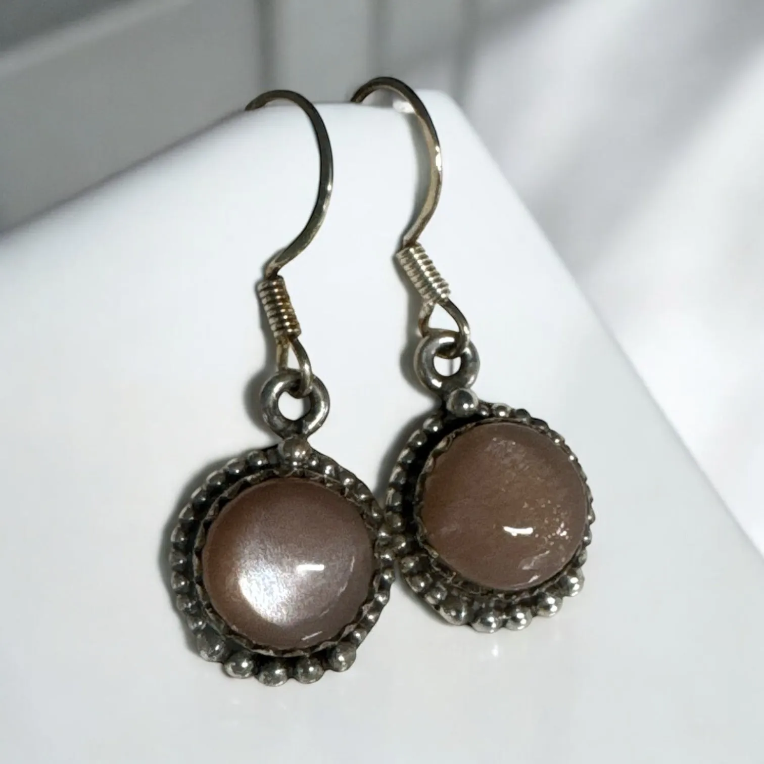 Peach Moonstone Solid 925 Sterling Silver Earrings
