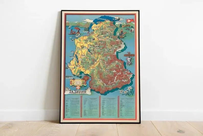 Pictorial Map of Savoie Region of France| Old Map Wall Decor