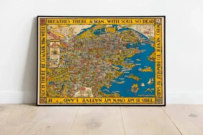 Pictorial Map of Sydney 1932| Poster Print|