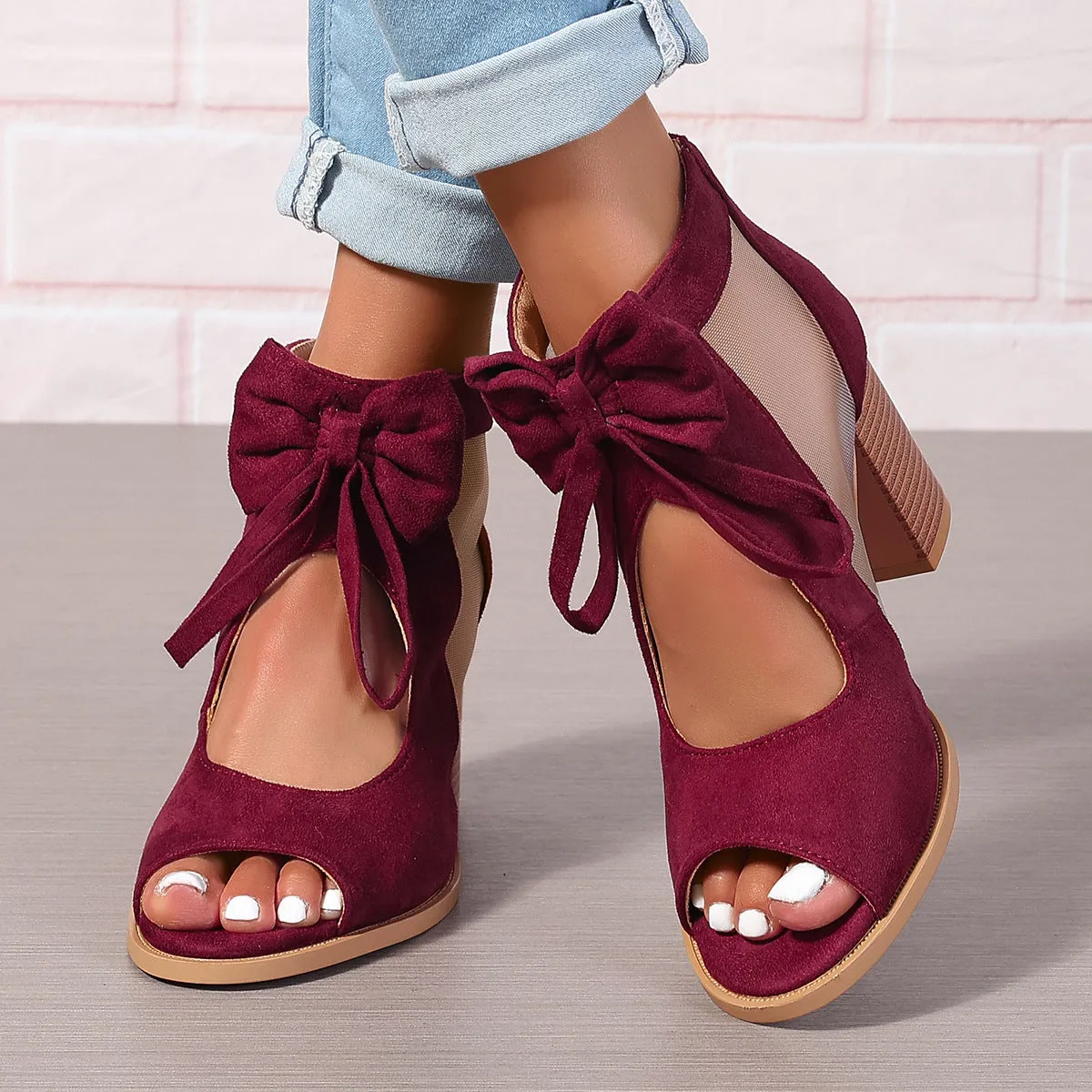 Platform Chunky Bow Open Toe Block Ankle Strap Sandals