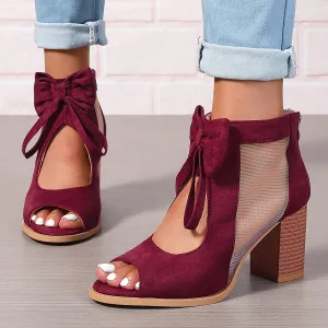 Platform Chunky Bow Open Toe Block Ankle Strap Sandals