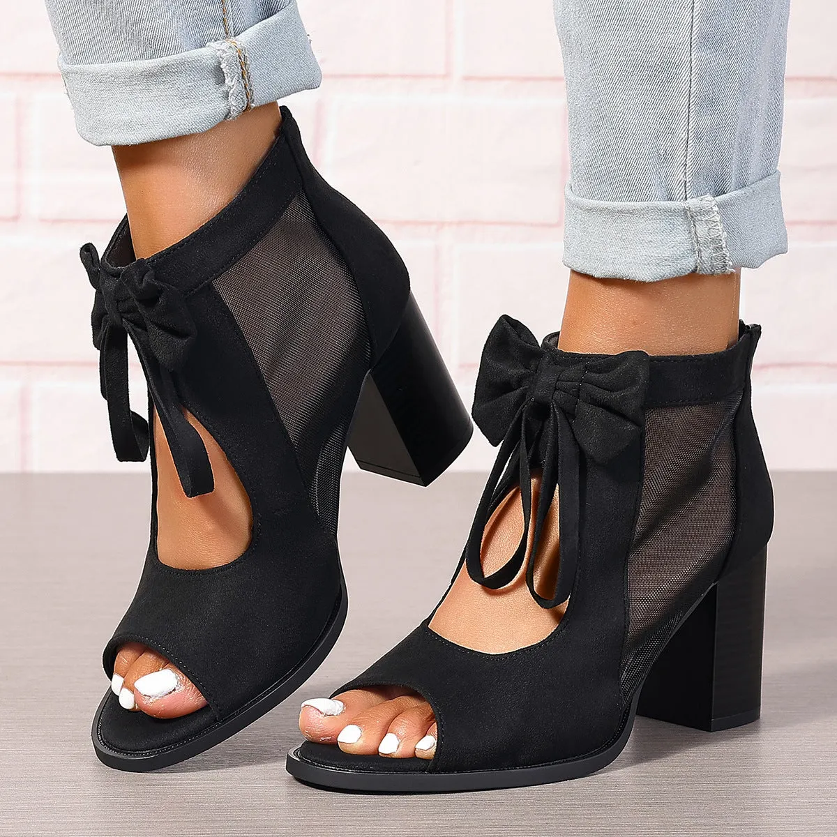 Platform Chunky Bow Open Toe Block Ankle Strap Sandals
