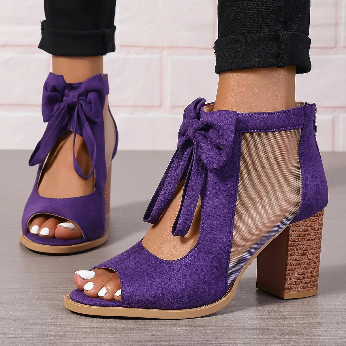 Platform Chunky Bow Open Toe Block Ankle Strap Sandals