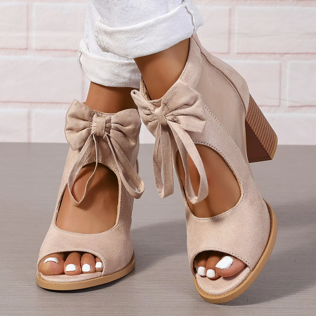 Platform Chunky Bow Open Toe Block Ankle Strap Sandals