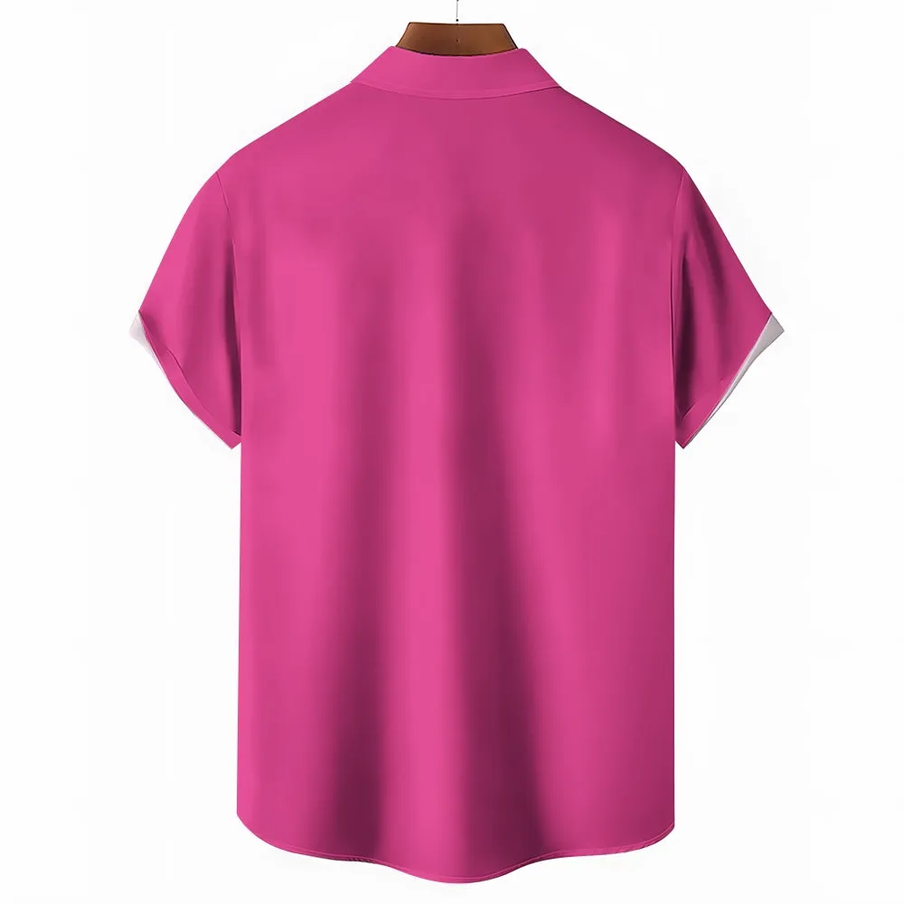 Pole Dancing Pink Bear Print Casual Short Sleeve Shirt 2405001040