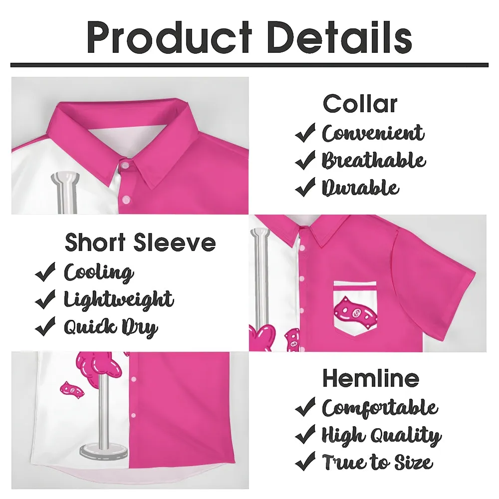 Pole Dancing Pink Bear Print Casual Short Sleeve Shirt 2405001040
