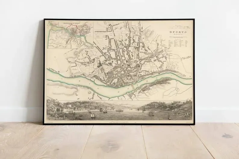 Porto City Map Wall Print| 1833 Porto Map