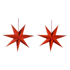Red Handmade  Recycled Foldable Paper Star With Gold Embroidery, 2 Asst,6awd727