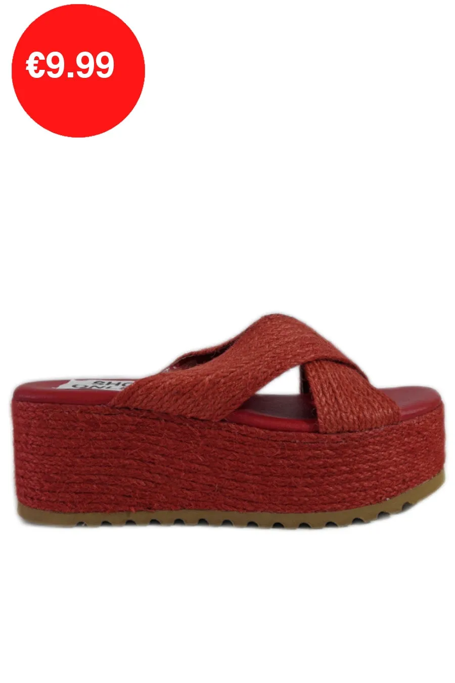 Red Jute Platform Crossover Mule Sandals