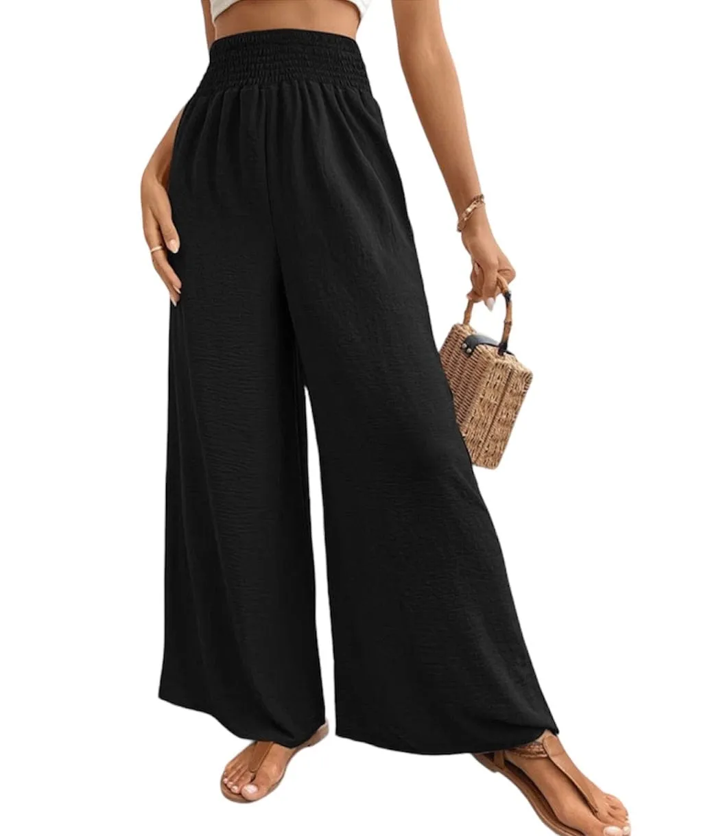 Refined Reliance: Wide Waistband Relaxed Long Trousers