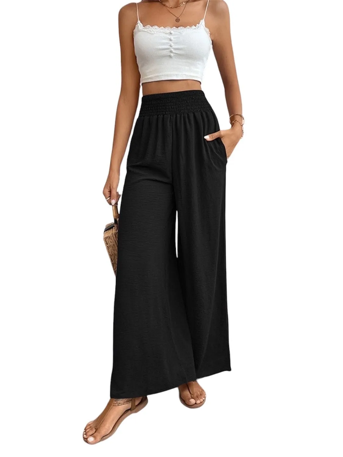 Refined Reliance: Wide Waistband Relaxed Long Trousers