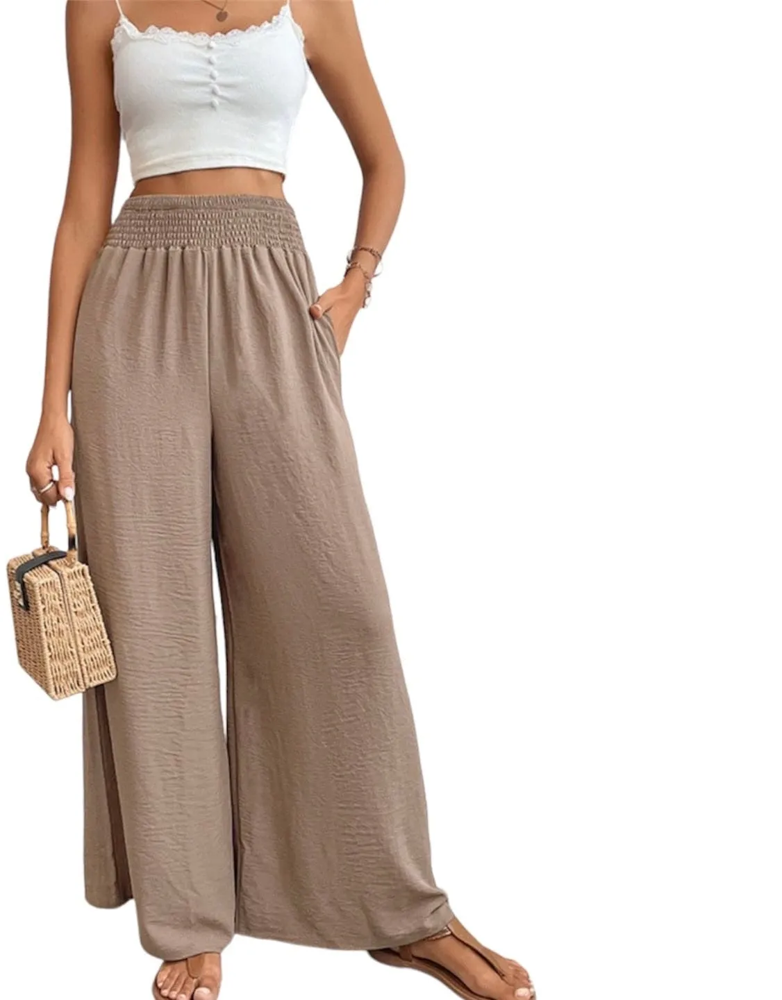 Refined Reliance: Wide Waistband Relaxed Long Trousers