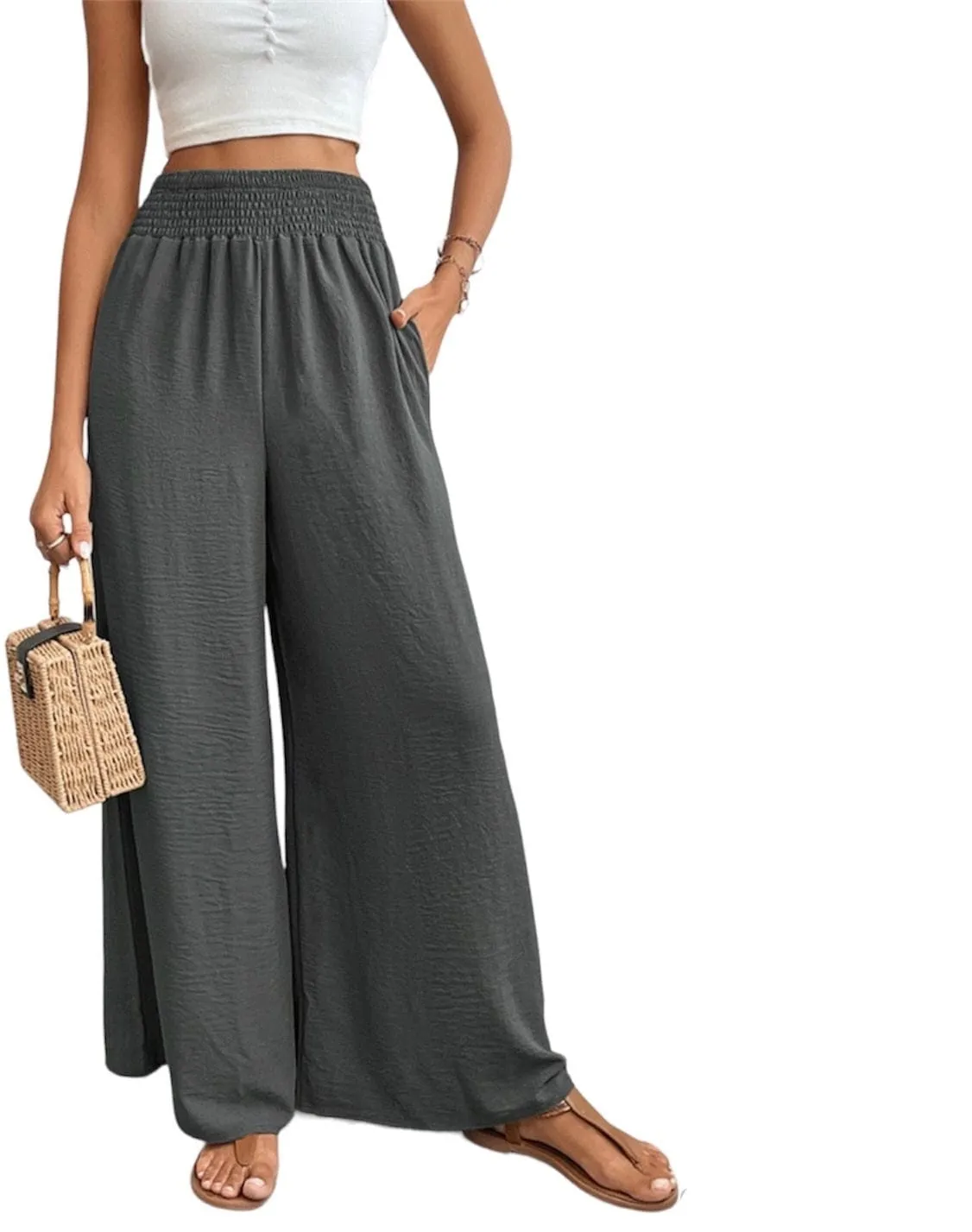 Refined Reliance: Wide Waistband Relaxed Long Trousers