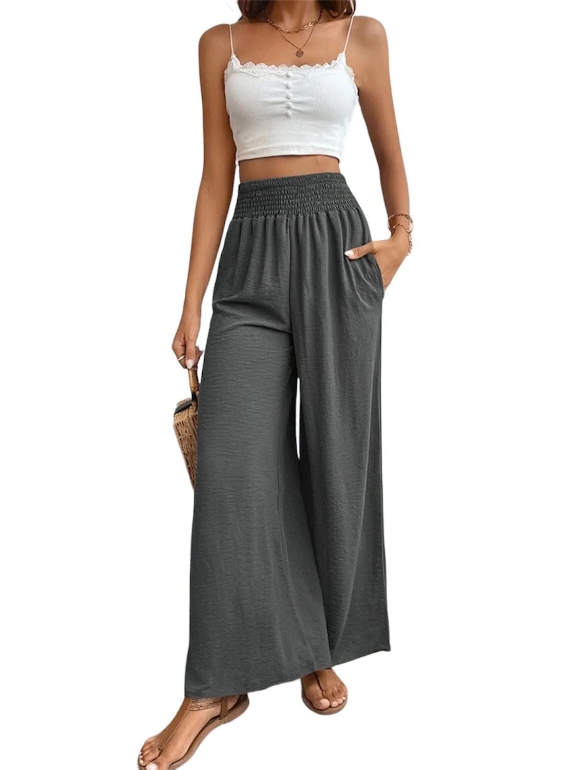 Refined Reliance: Wide Waistband Relaxed Long Trousers