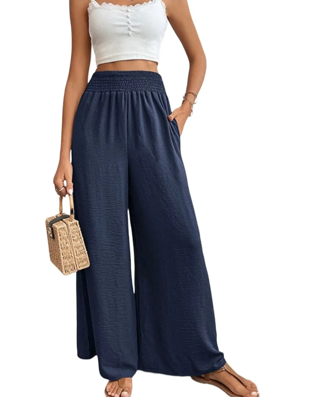 Refined Reliance: Wide Waistband Relaxed Long Trousers