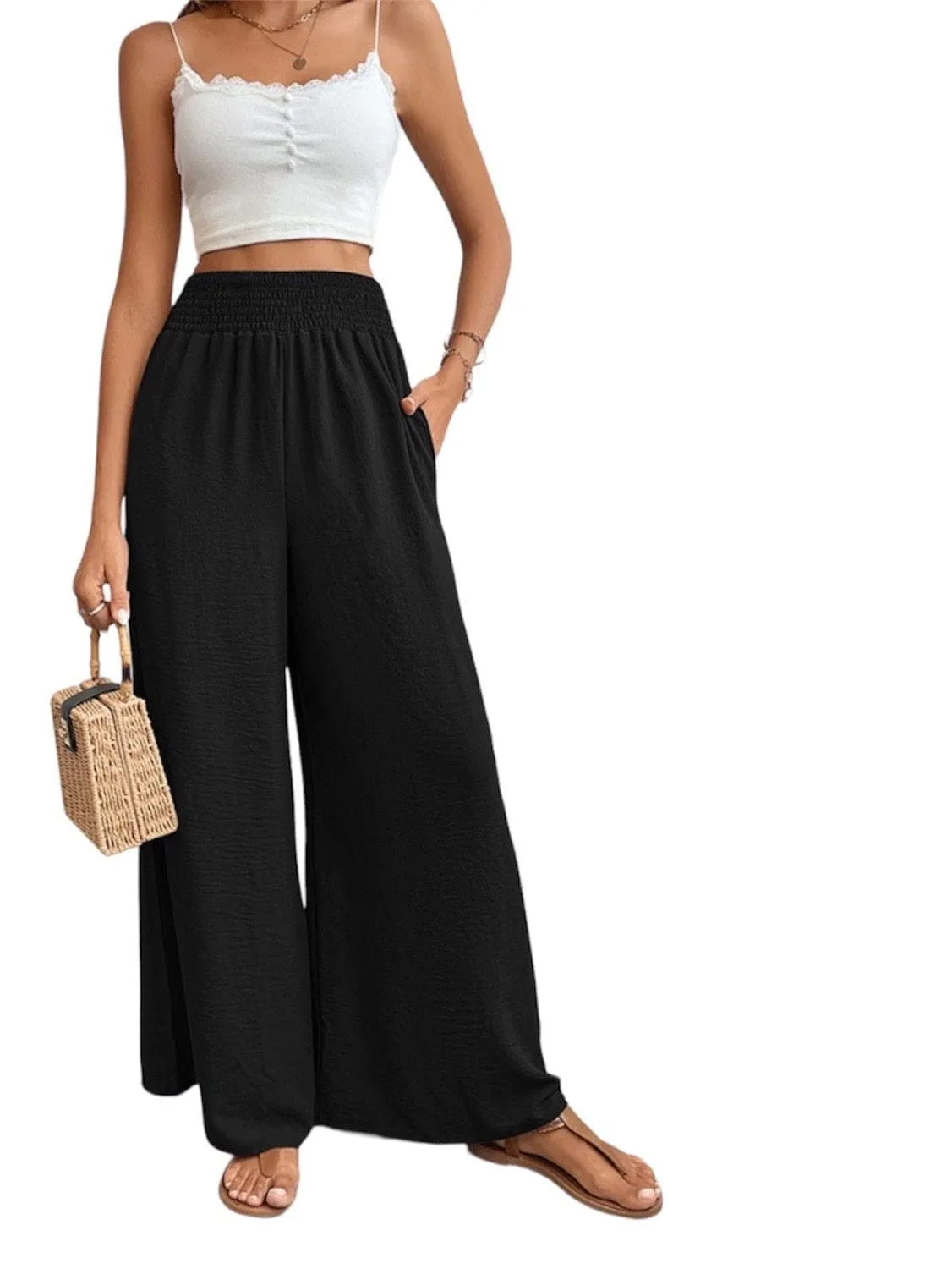 Refined Reliance: Wide Waistband Relaxed Long Trousers