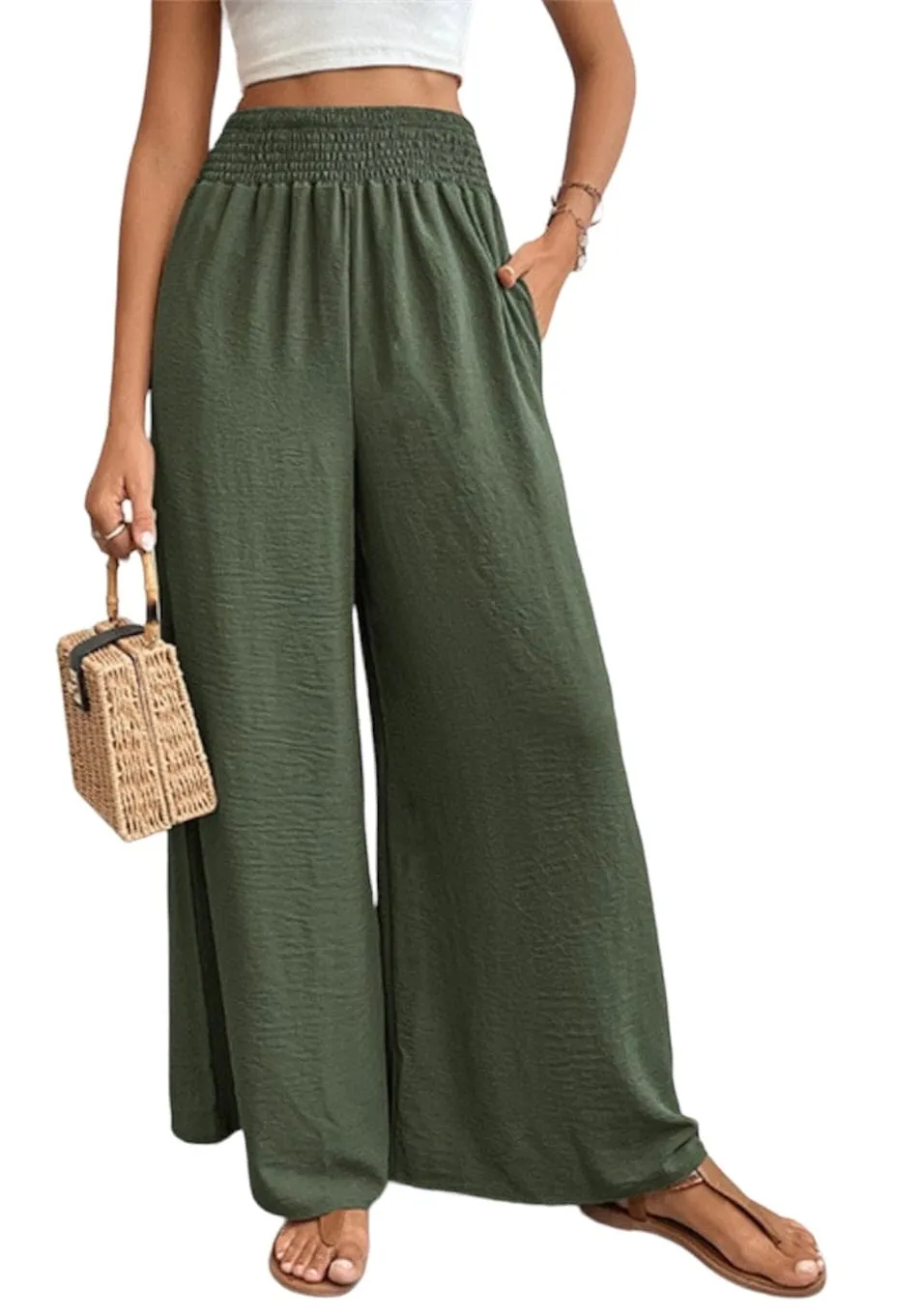 Refined Reliance: Wide Waistband Relaxed Long Trousers