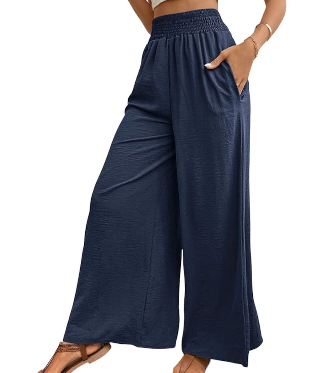 Refined Reliance: Wide Waistband Relaxed Long Trousers