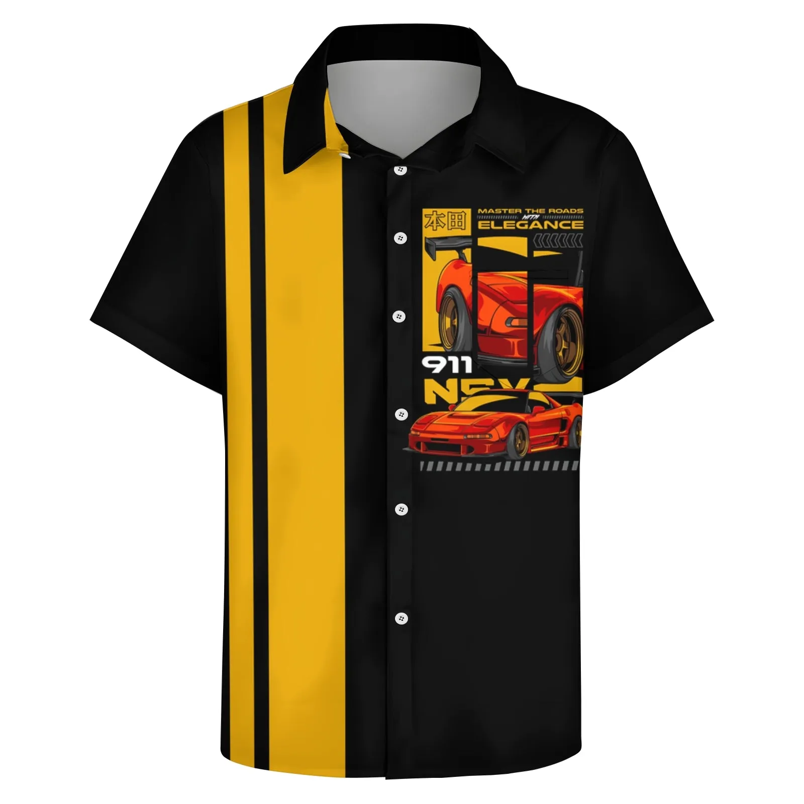 Retro 911 Sports Car Print Casual Short Sleeve Shirt 2404000483