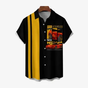 Retro 911 Sports Car Print Casual Short Sleeve Shirt 2404000483