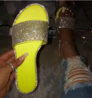 Rhinestone Candy-colored Slides - Diamond Flat Bottom Outdoor Sandals