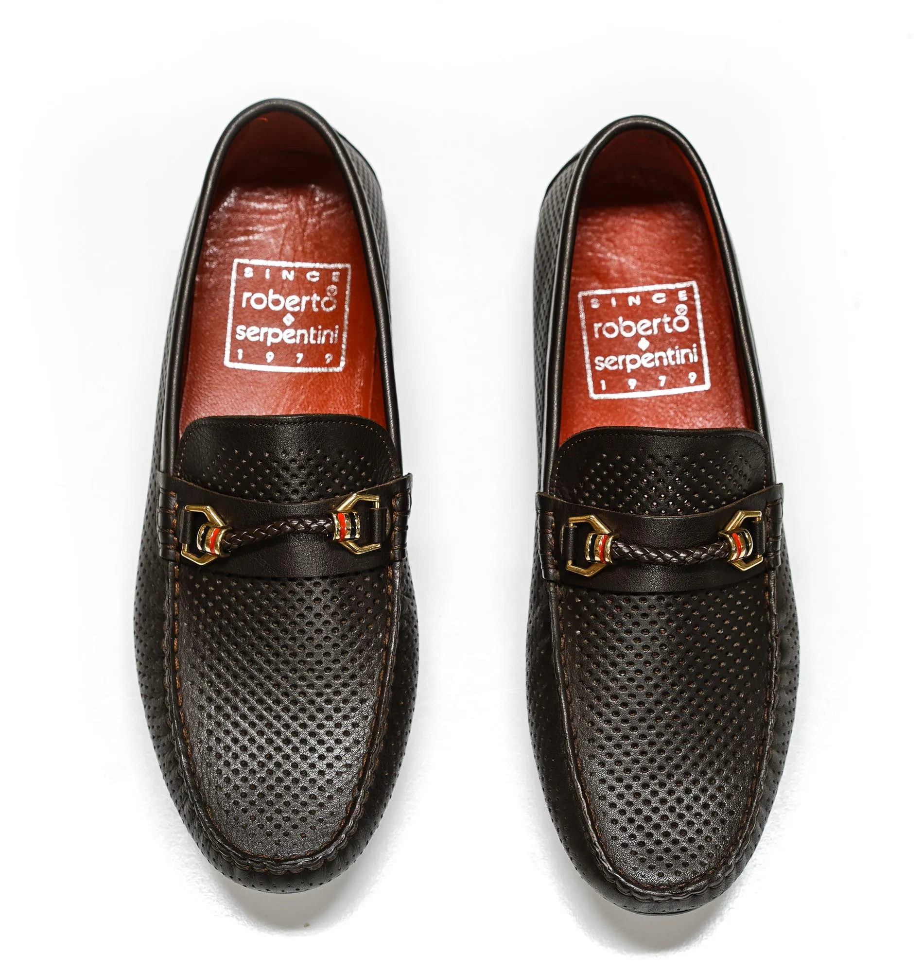 Roberto Serpentini Men's Detail Marrone Perforated Leather Moccasin 4309 40% OFF