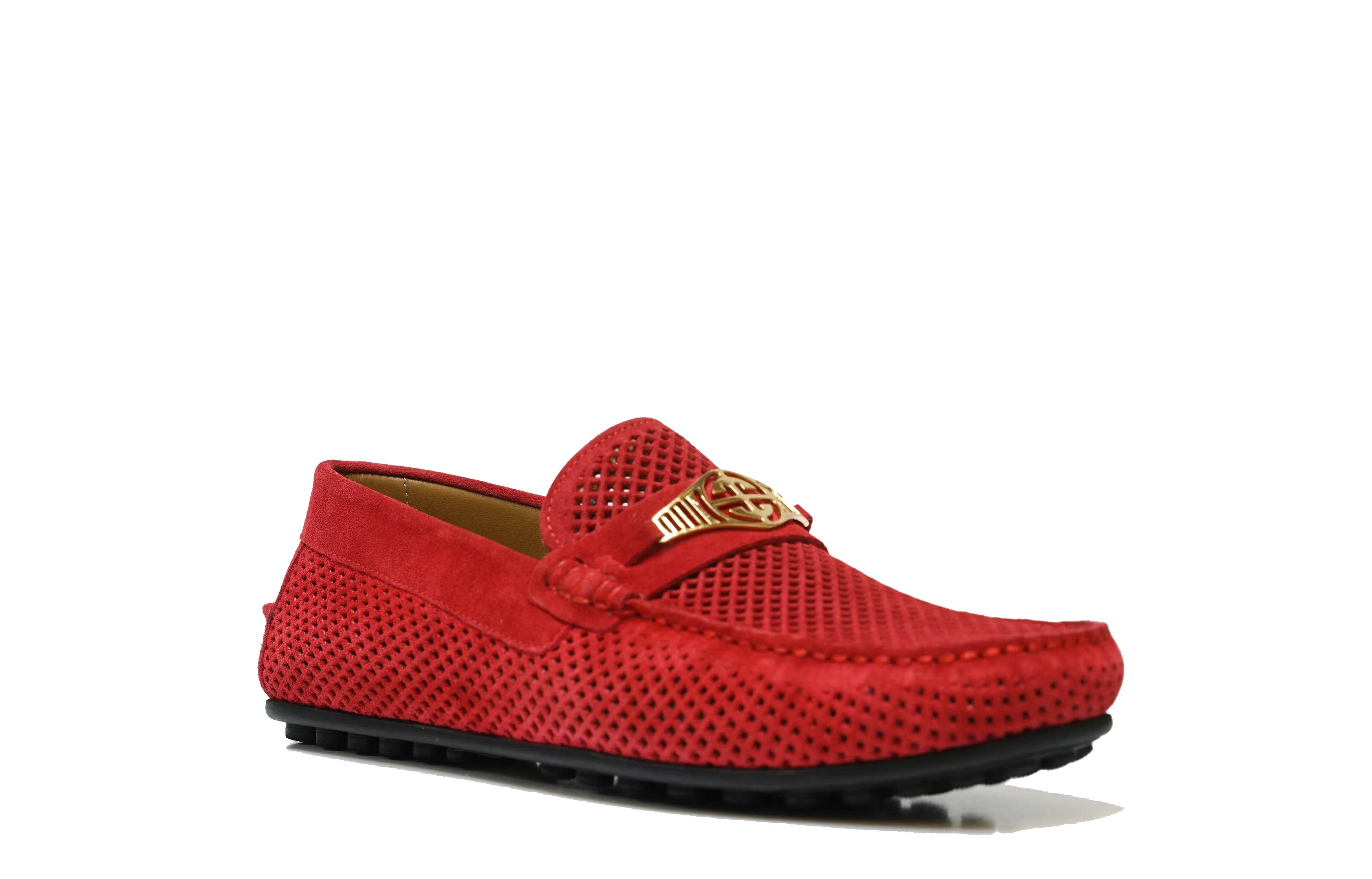 Roberto Serpentini Men's Perforated Red Suede Moccasin 1536