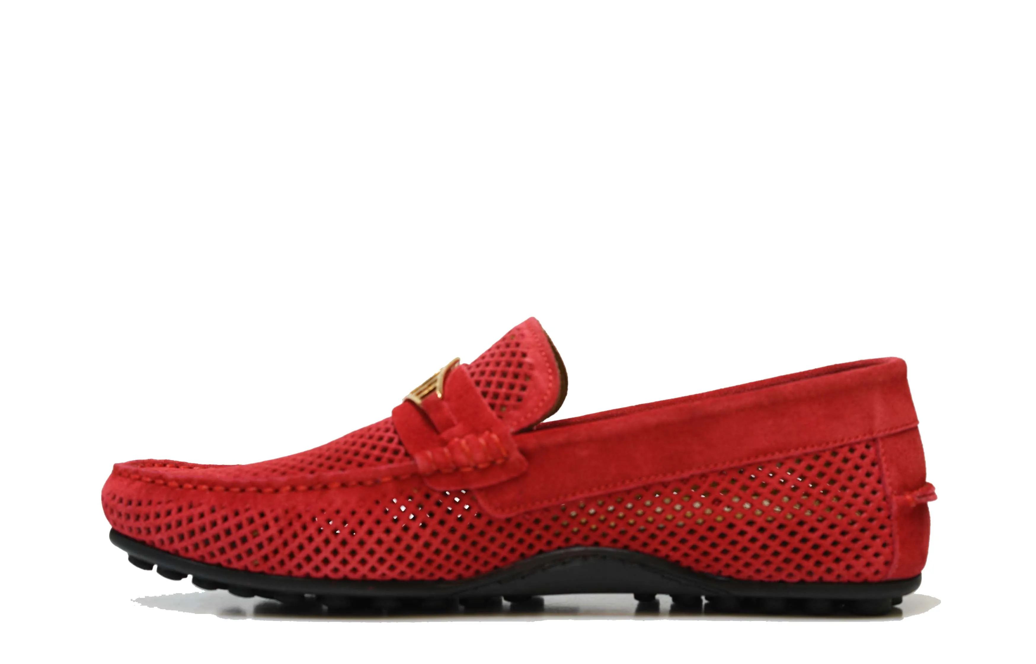 Roberto Serpentini Men's Perforated Red Suede Moccasin 1536