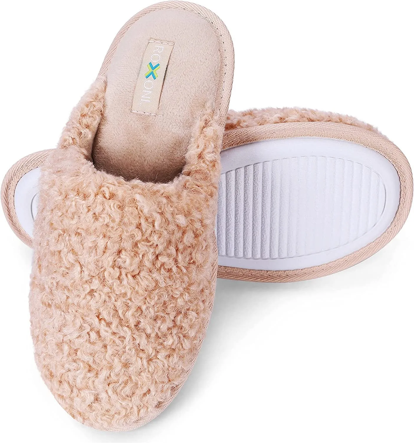 ROXONI Women Slipper Cozy Memory Foam, Indoor Outdoor Rubber Sole