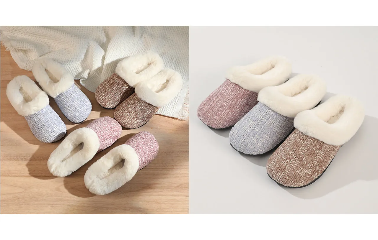 Roxoni Women's Chenille Twist Upper With Rabbit Hair Clog Slipper