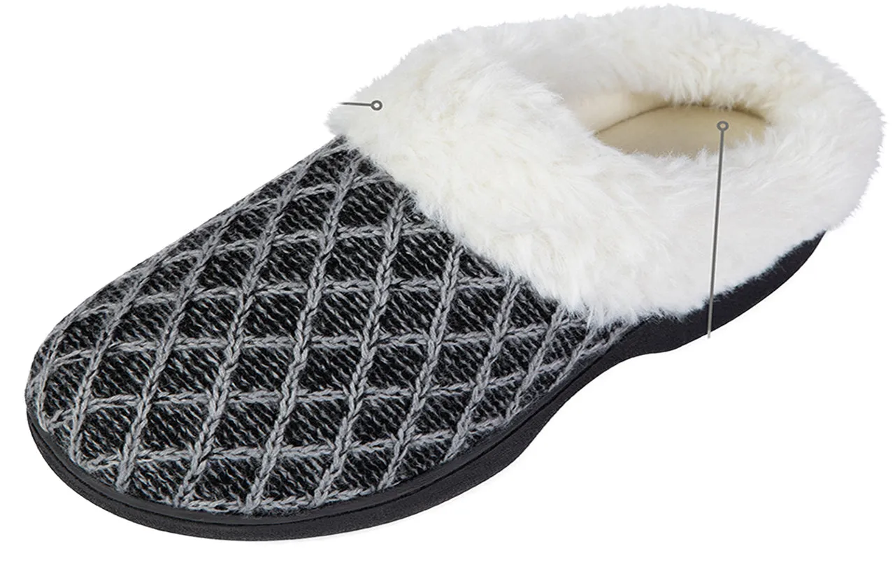 Roxoni Women's Cozy Memory Foam Slippers, Warm Faux Fur, Indoor Outdoor Rubber Sole