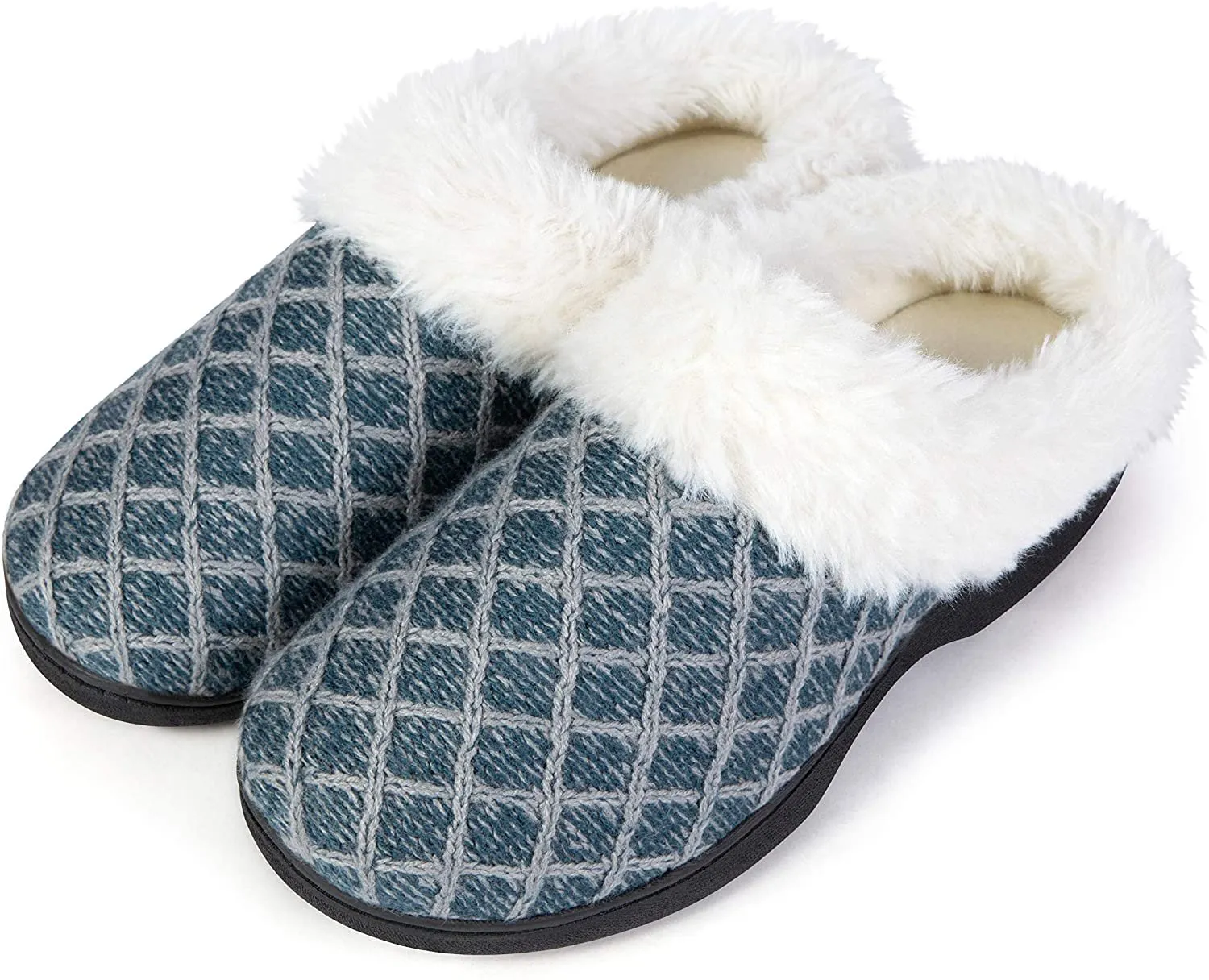Roxoni Women's Cozy Memory Foam Slippers, Warm Faux Fur, Indoor Outdoor Rubber Sole