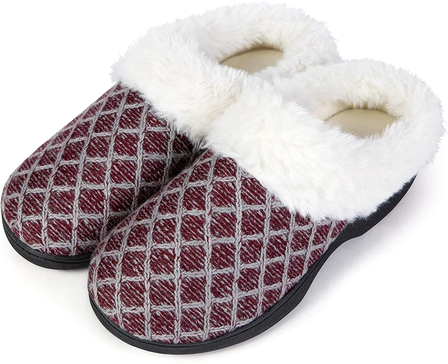 Roxoni Women's Cozy Memory Foam Slippers, Warm Faux Fur, Indoor Outdoor Rubber Sole