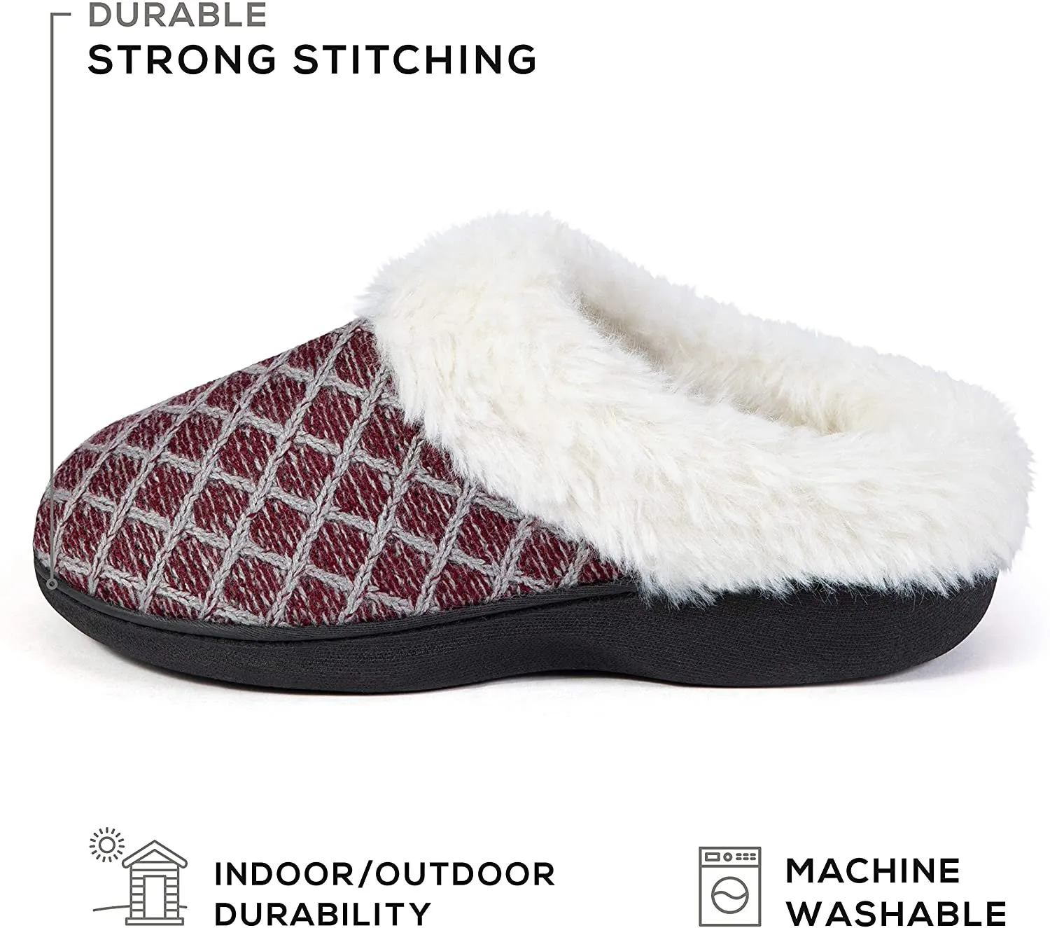 Roxoni Women's Cozy Memory Foam Slippers, Warm Faux Fur, Indoor Outdoor Rubber Sole