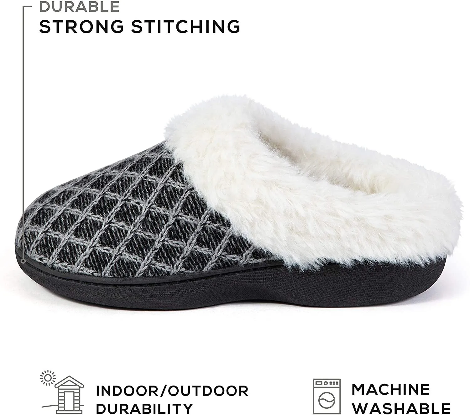 Roxoni Women's Cozy Memory Foam Slippers, Warm Faux Fur, Indoor Outdoor Rubber Sole