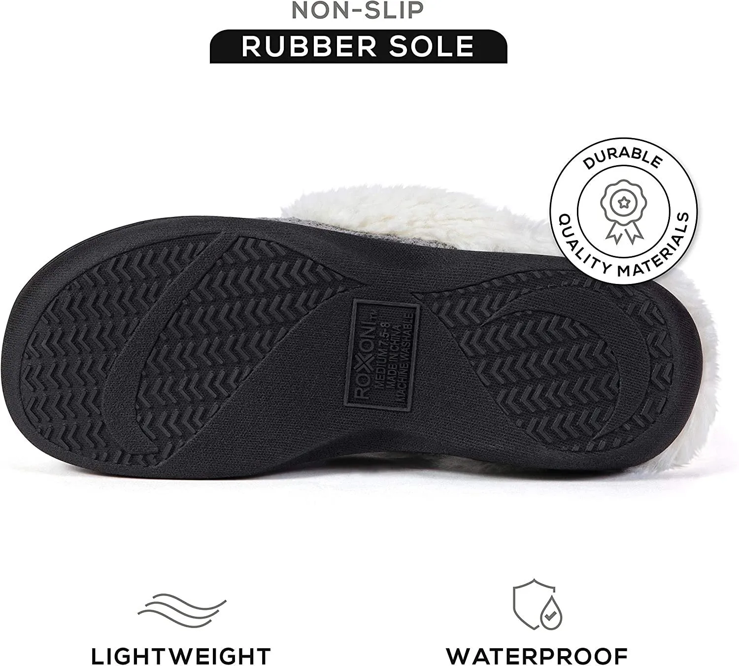 Roxoni Women’s Cozy Memory Foam Slippers, Warm Faux Fur, Indoor Outdoor Rubber Sole