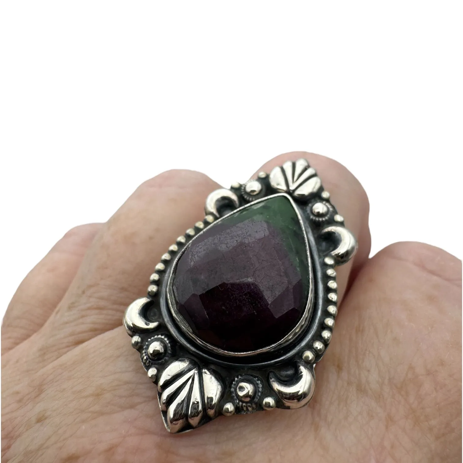Ruby Zoisite Solid 925 Sterling Silver Ring 10.5