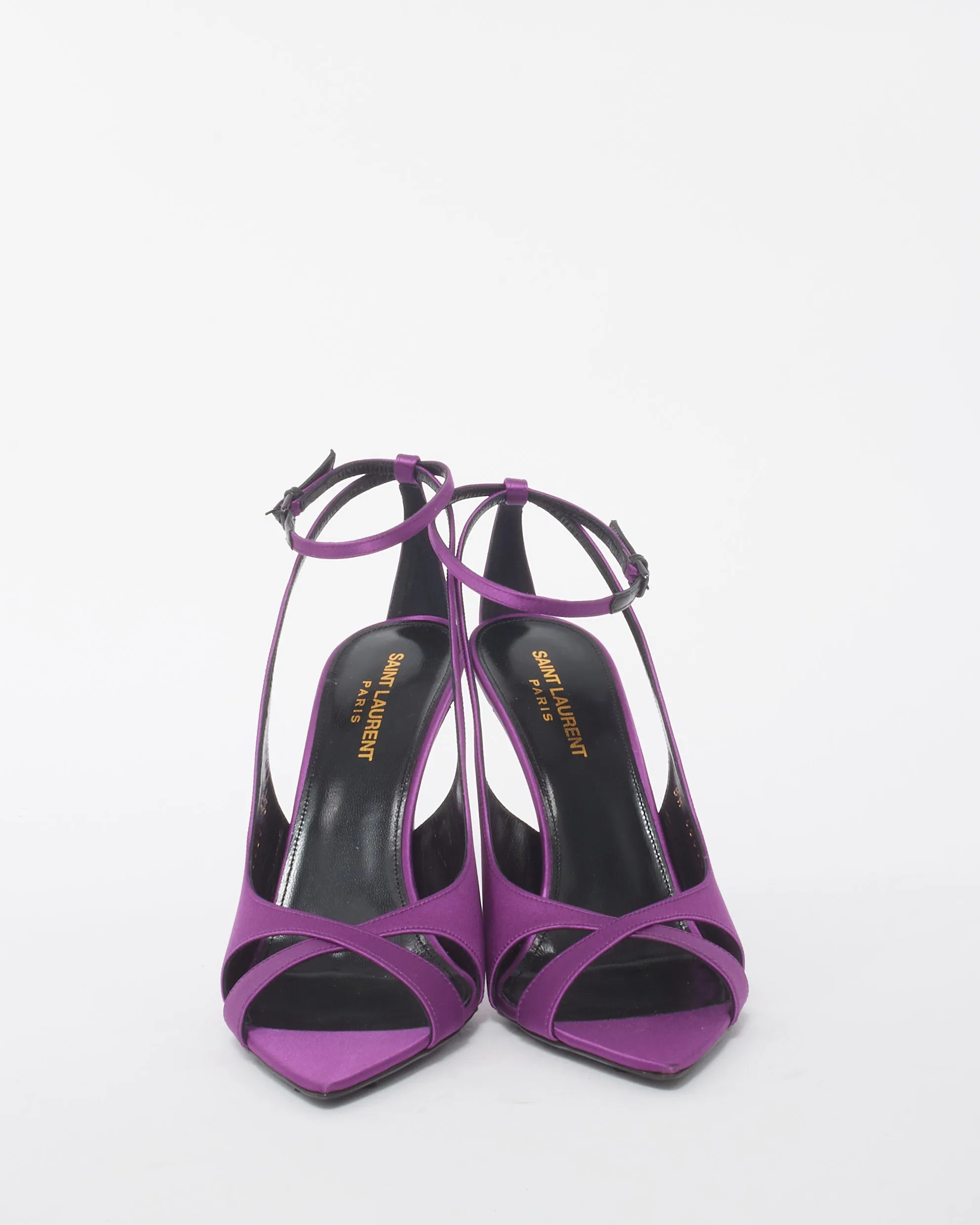 Saint Laurent Purple Satin Topsi Ankle Strap Open Toe Stiletto Sandals - 39