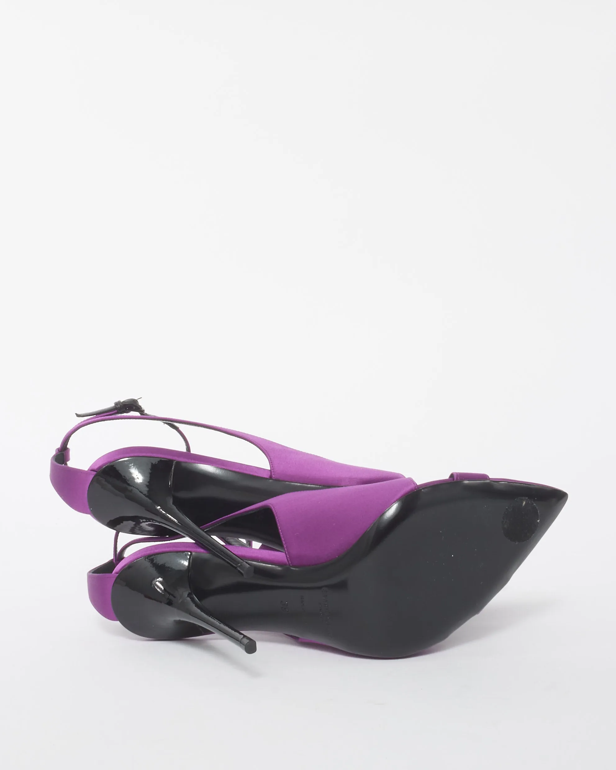 Saint Laurent Purple Satin Topsi Ankle Strap Open Toe Stiletto Sandals - 39