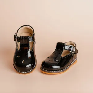 Scallop T Bars (Reg Buckle) - Black Patent