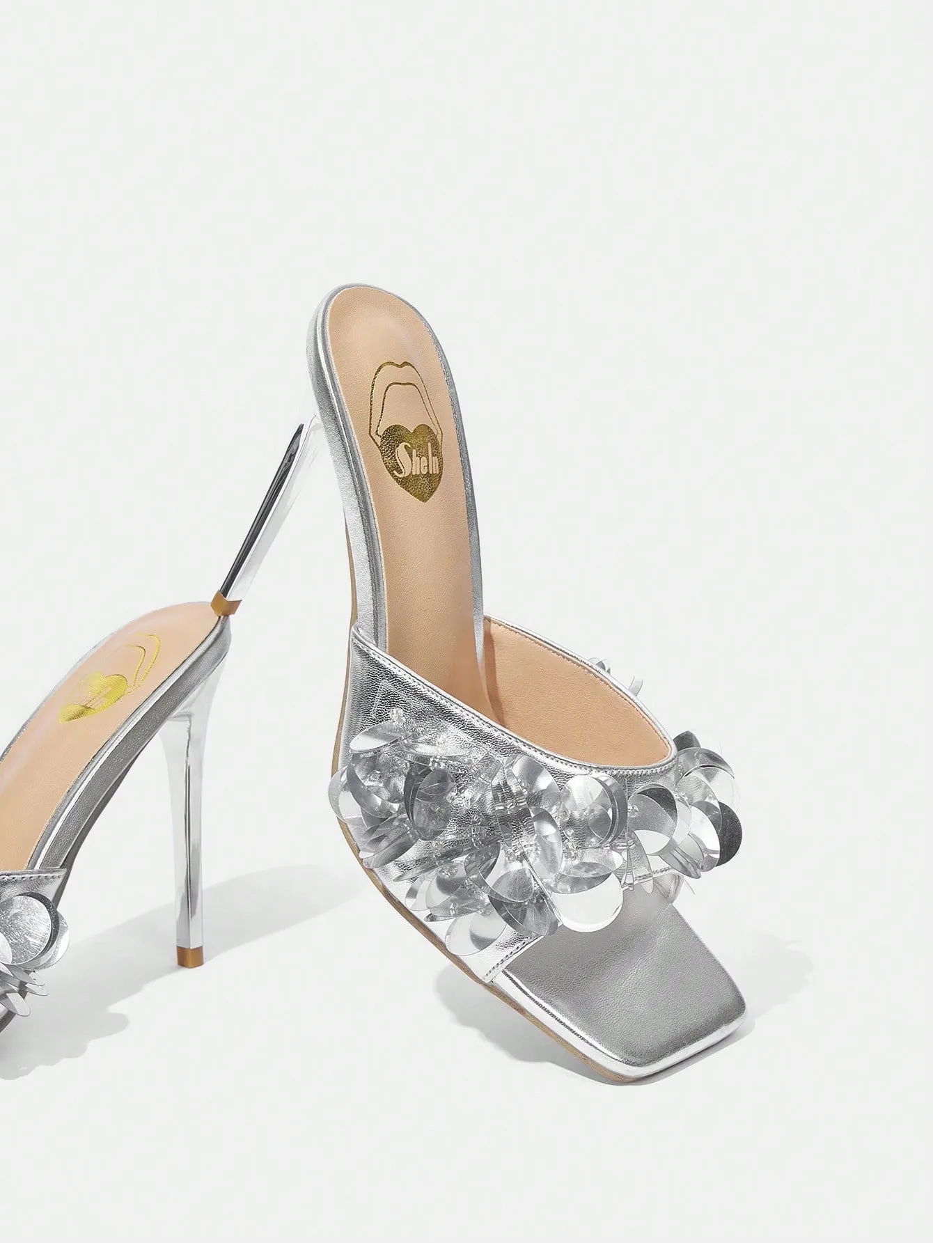 Sequin Design Open Toe High Heel Sandals
