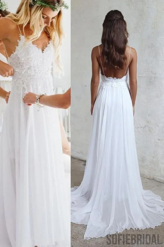 Sexy Backless Unique Casual Cheap Beach Wedding Dresses, WD311