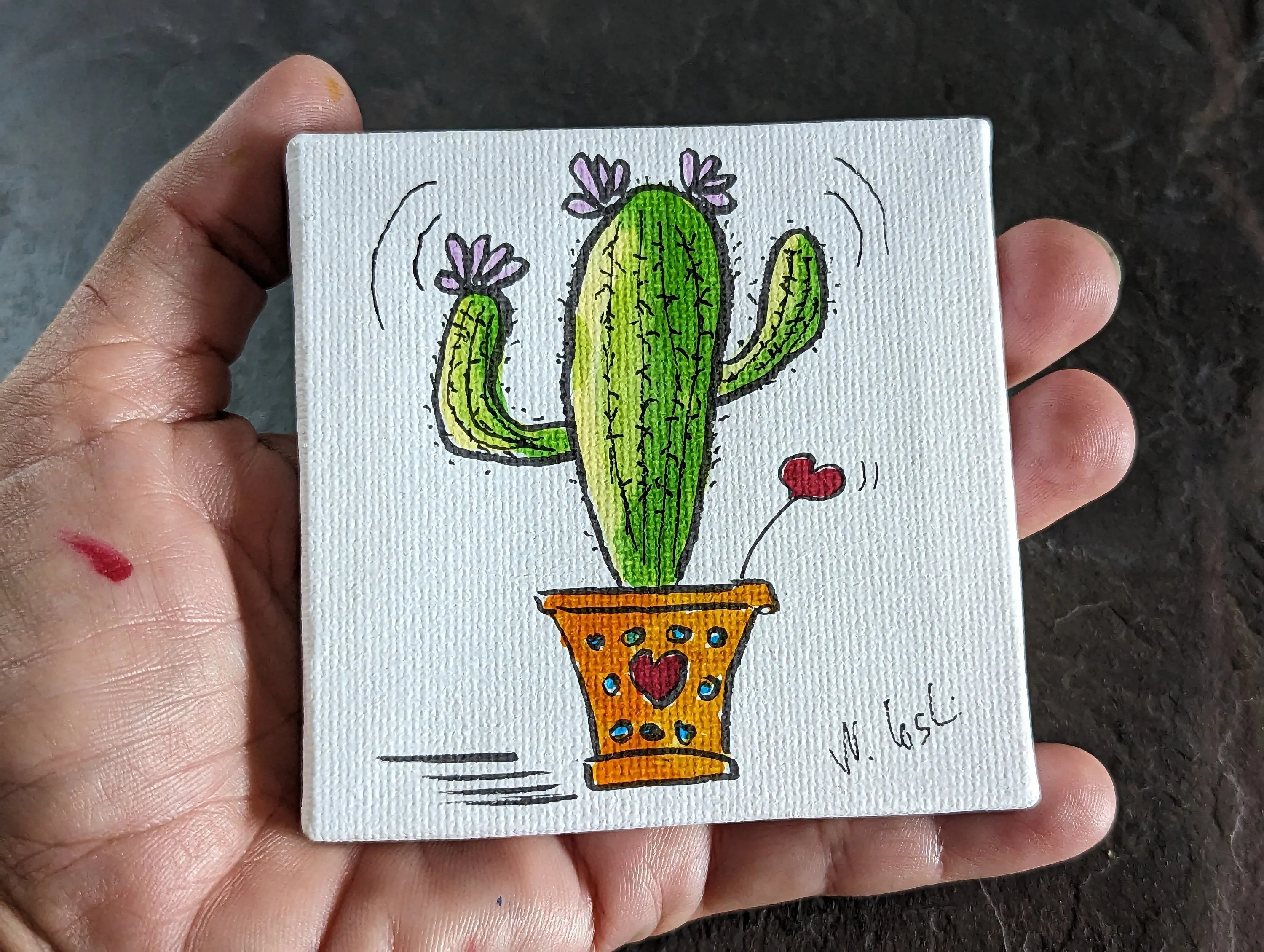 Silver cactus charm and small inspirational drawing