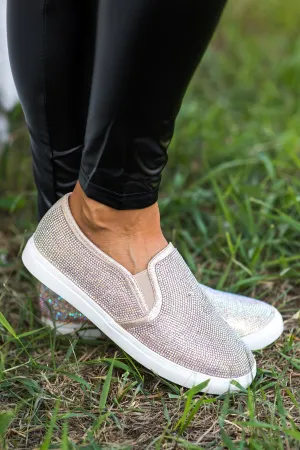Silver Rhinestone Platform Slip On Shoes