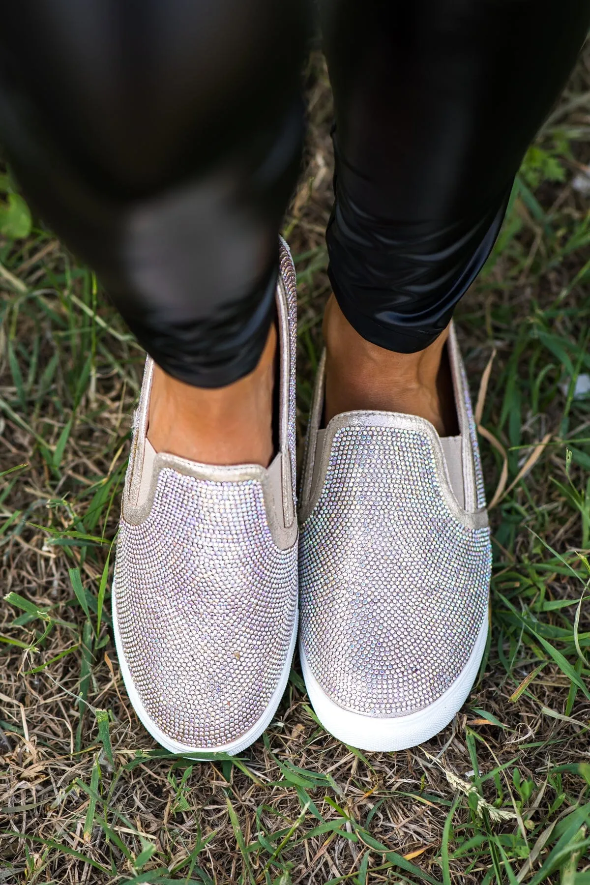 Silver Rhinestone Platform Slip On Shoes