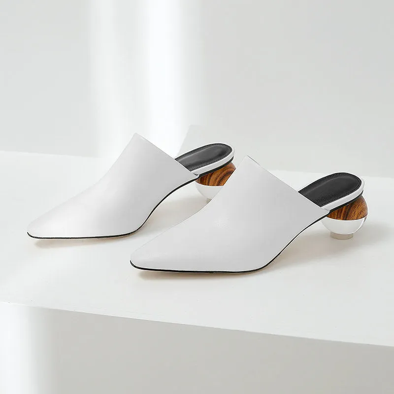 Simple Closed Toe Sandals Pointed-toe Mules Shoes Crystal Thick Heel