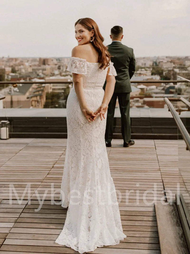 Simple Off-shoulder Mermaid Lace applique Wedding Dresses, WDY0240