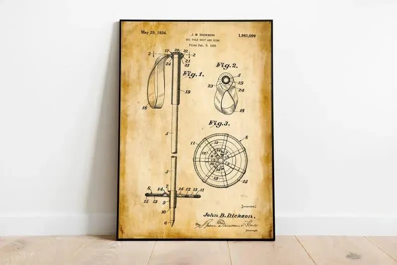 Ski Pole Patent Print| Framed Art Print
